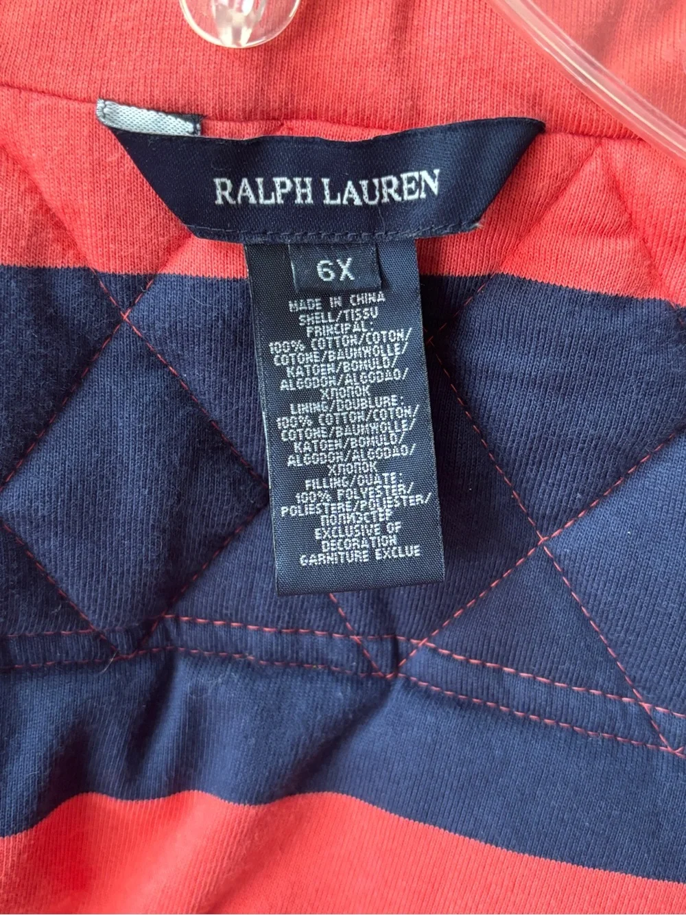Ralph Lauren Girls 6X Quilted Vest Coral Navy Equestrian Crest Preppy